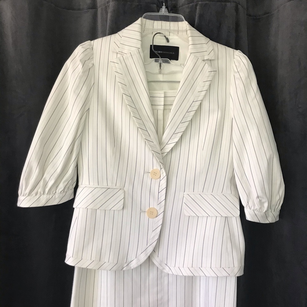 BCBGMaxAzria White Pinstripe Skirt Suit